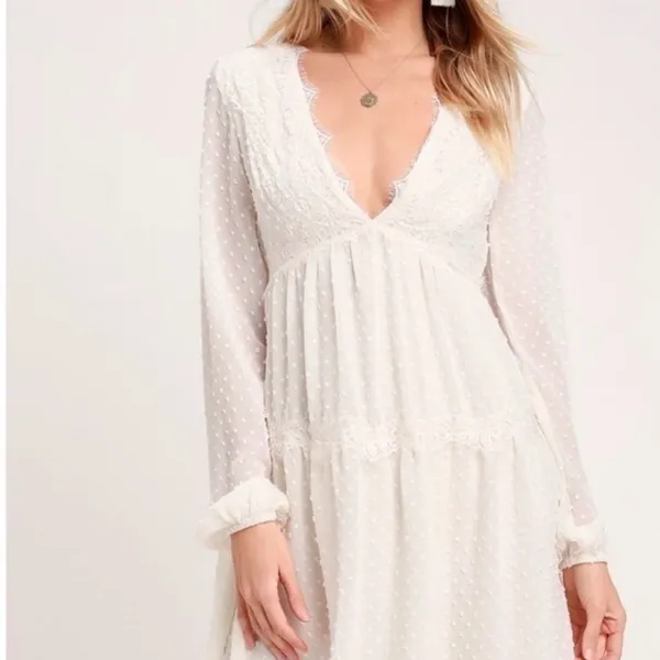 NWT Lulu's Wistful Moment Swiss Dot Long Sleeve Dress in‎ Cream Size Large - Image 8