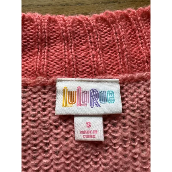 LulaRoe Women Size Small Button‎ Down Cardigan Sweater V Neck Pink Knit Acrylic - Image 3