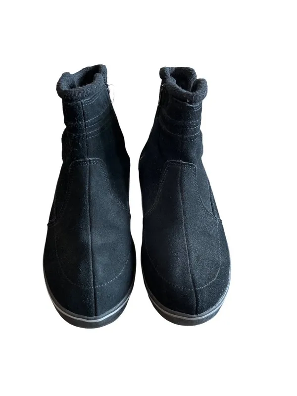 Keds Essentials Women's 8.5 Black Suede Ankle Boots Zip Button Lined Used - Image 3