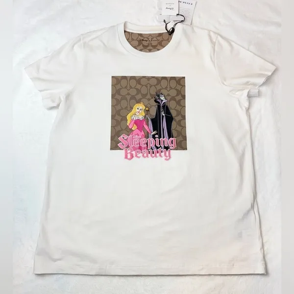 NWT Disney X Coach Signature Sleeping Beauty T‎ Shirt off white size L - Image 4