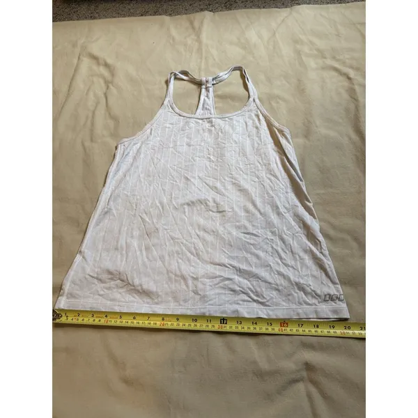 Lorna Jane Women's White Striped Workout Tank Top Size L Yoga - Image 7