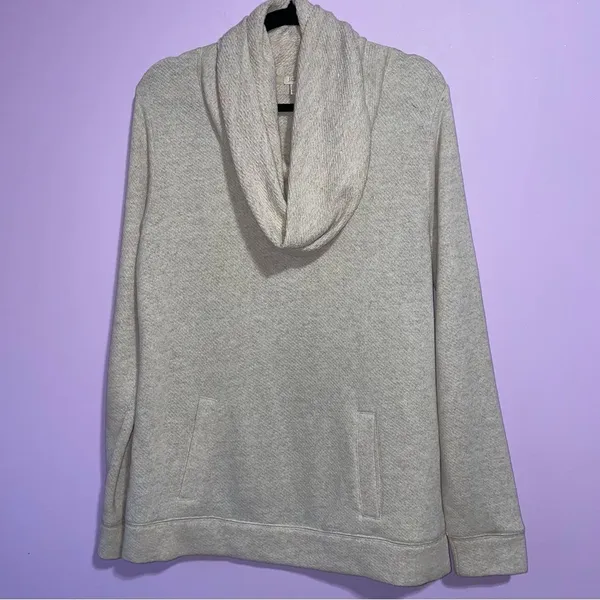 J Crew Cowl Neck Sweater Women L Wool Blend Neutral Coastal Pocket Preppy Knit - Image 2