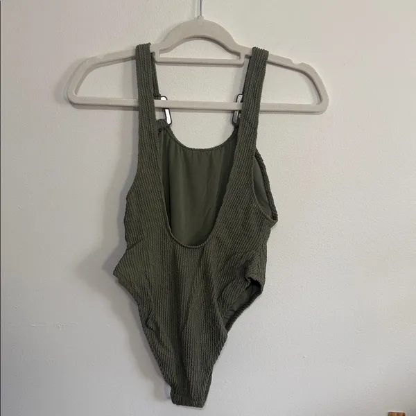 Aerie Birthday Crinkle Scoopneck One Piece Green Shimmer Swim NWT - Image 7