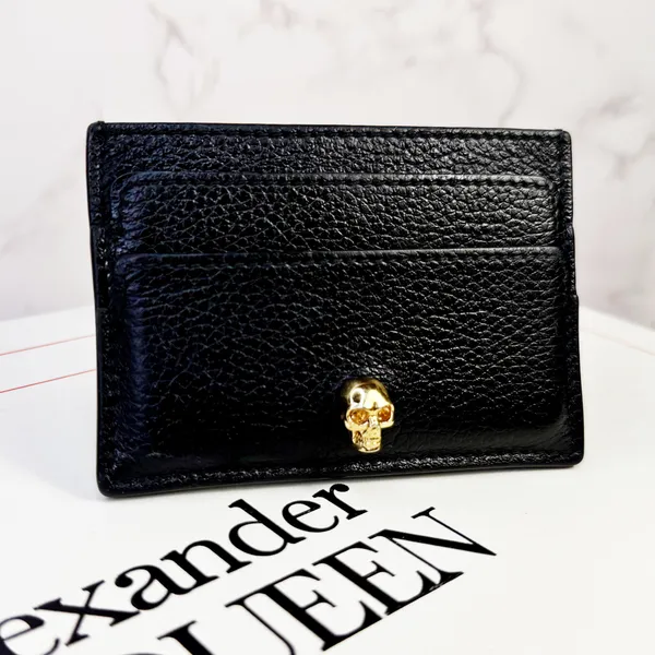 Alexander McQueen Black Leather Crystal Skull Card Holder. - Image 2