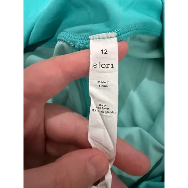 Stori Biker Shorts Womens 12 Teal Green High Rise 6.5" Yoga Workout Athletic - Image 4