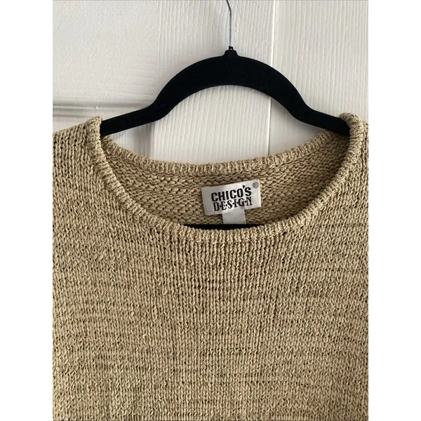 Chico's Design Silk Blend Knit Sweater Womens Size L 2 Tan‎ Beige Vtg Crewneck - Image 2