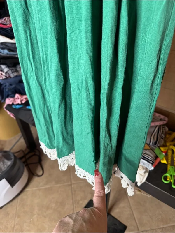 Alya Anthropologie Emerald Green Sleeveless Lace Hem Midi Dress Medium Boho - Image 10