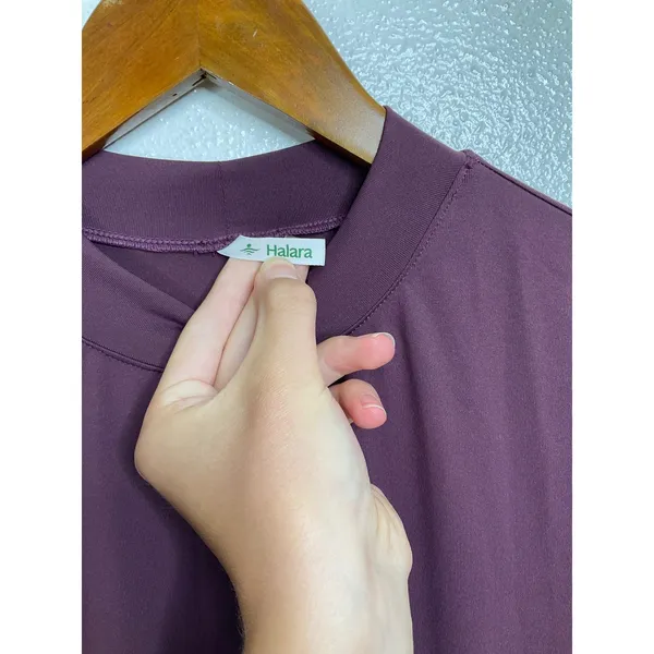 Halara Womens Plum Purple Mock Neck Long Sleeve Ruffle Waist‎ Maxi Dress Size M - Image 3
