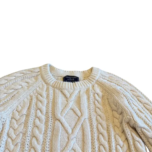 Abercrombie & Fitch Cream Thick Cableknit Sweater Pullover Chunky Cozy Sz Small - Image 4