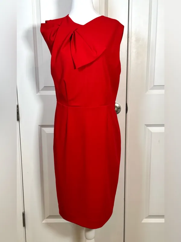 Alexia Admor Red Bow Sheath Dress Wedding Guest Holiday Cocktail Career Gala L - Image 2