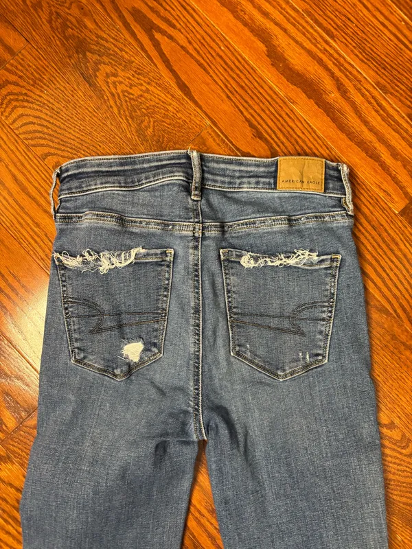 American eagle super hi rise stretch flare jeans size 0 short - Image 10