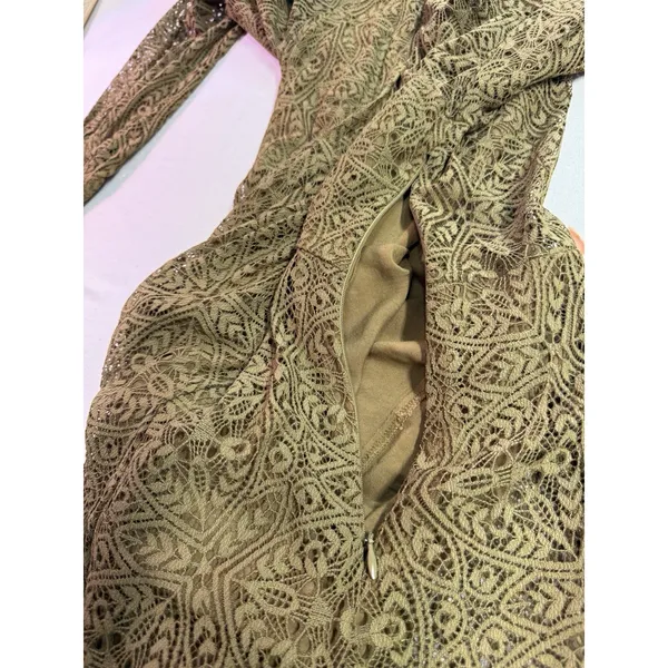 Free People Moonlight Bay Mini Dress Olive Green Sz Small Boho Hippie 70s (f12) - Image 4
