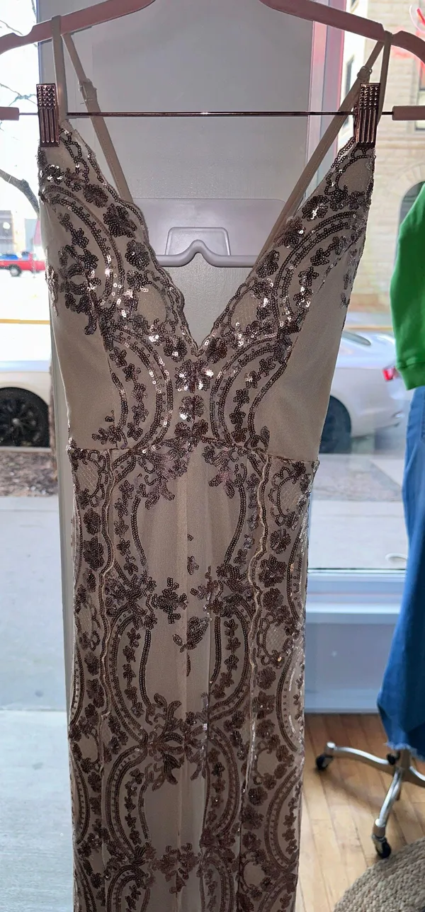 Boutique Gold / Tan Lace Prom Dress - Image 3