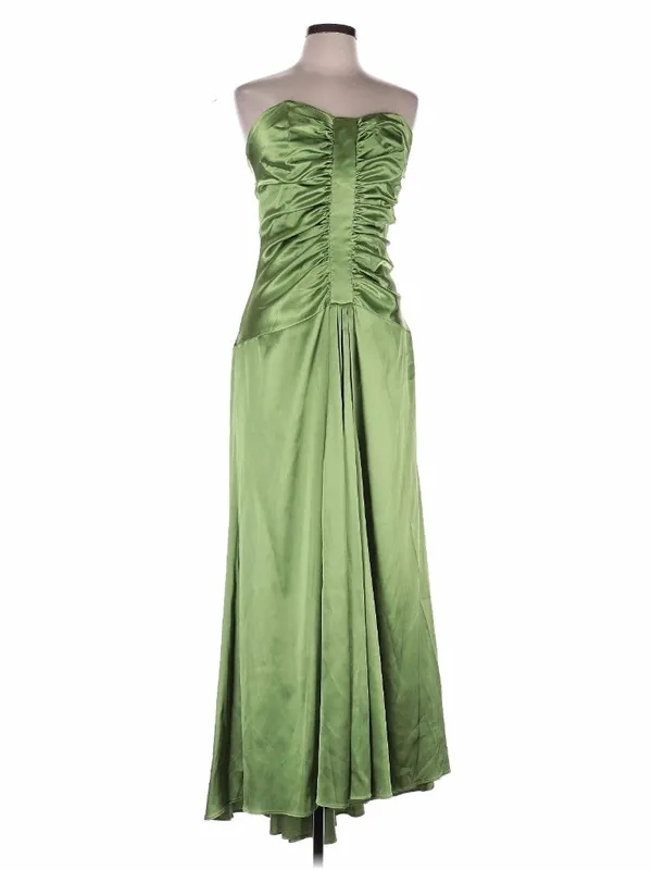 JESSICA MCCLINTOCK Green Satin Prom Cocktail Gown Size 12 - Image 4
