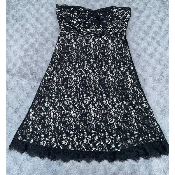 White House Black Market Black Lace Dress Strapless Cocktail Formal Sz 4 Small - Image 8