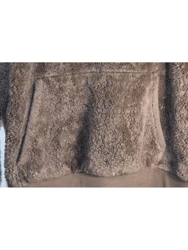 No Boundaries Brown Fuzzy Fleece Hoodie Size XL (16-18) – Leopard Star Pullover - Image 5
