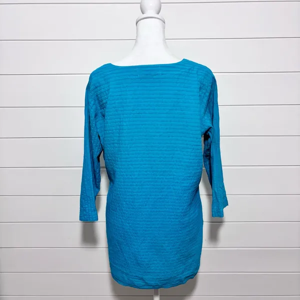 Vermont Country Store Textured Popover‎ Half Sleeve Tunic Blue Top Size S - Image 4