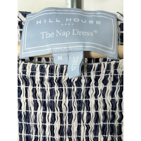 Hill House Home The Larissa Nap Dress Navy Blue White Striped Smocked Midi - Image 3