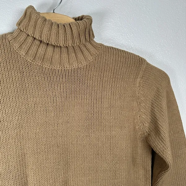 Orvis Turtleneck Sweater Womens Size‎ Medium Tan Brown Knit Cotton Blend Classic - Image 2