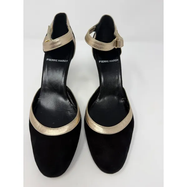 Pierre Hardy Black Suede Gold Leather Ankle Strap Pumps Made in Italy Size 7.5 - Image 2