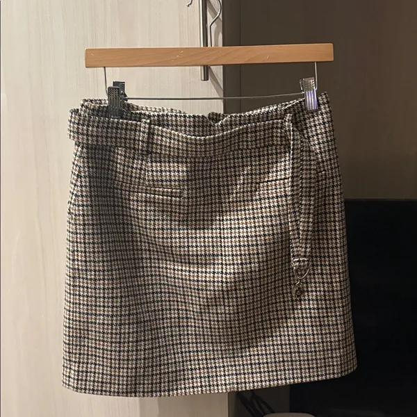 Maje | Jeling Checked Mini Skirt with Horsebit Belt - Image 4