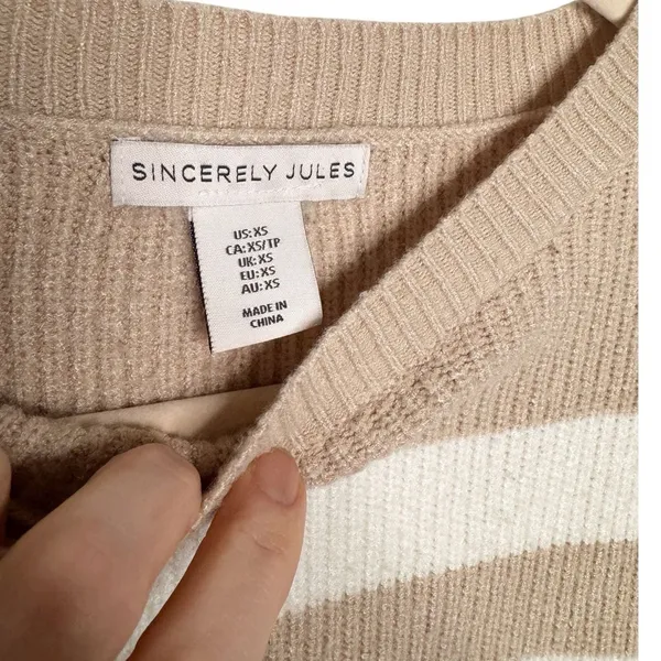Sincerely Jules Tan White Striped Cropped Sweater Size XS - Image 3