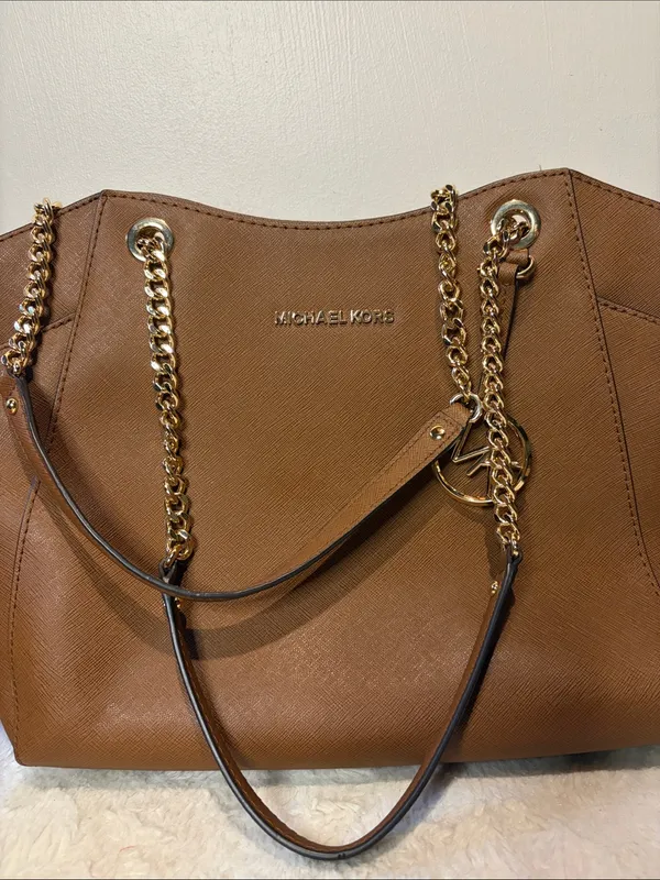 Michael Kors Jet Set Travel Large Bag Chain Straps Brown Full Zip - Image 5