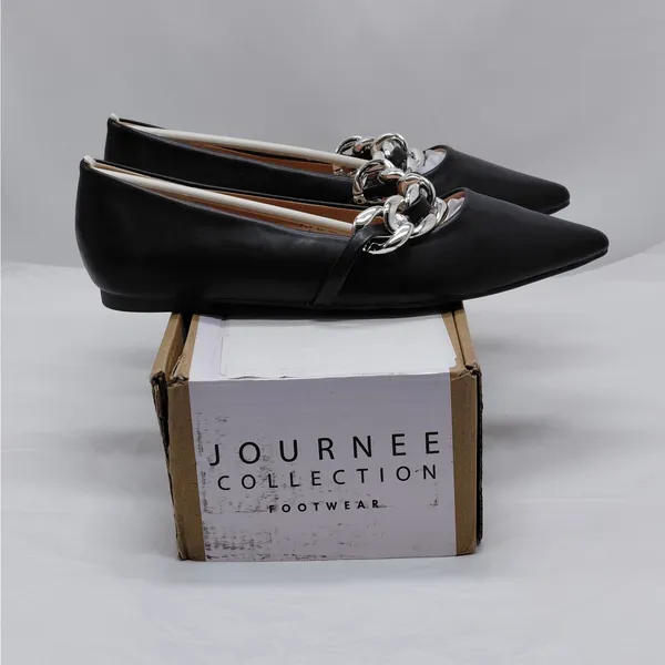 Journee Collection Metinaa Ballet Flats Womens 6.5 Black Chain Pointed Toe Shoes - Image 3