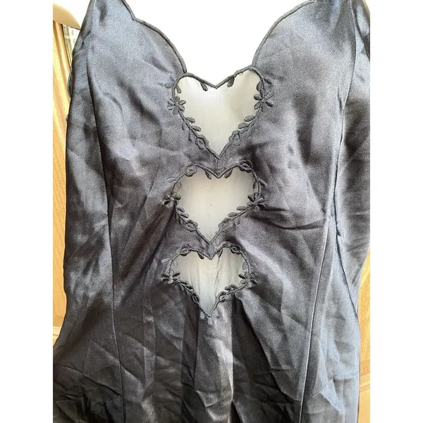 Vtg Fairy Grunge Black Slip Mini Dress Whimsigoth Romantic Satin Hearts Small - Image 7