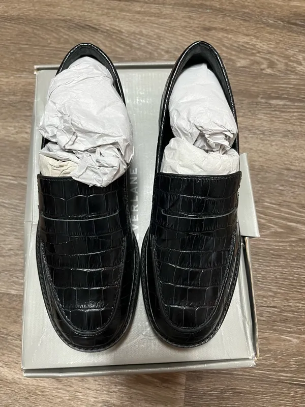 Everlane The Lug Loafer in Black Crocodile Size 6.5 - Image 6