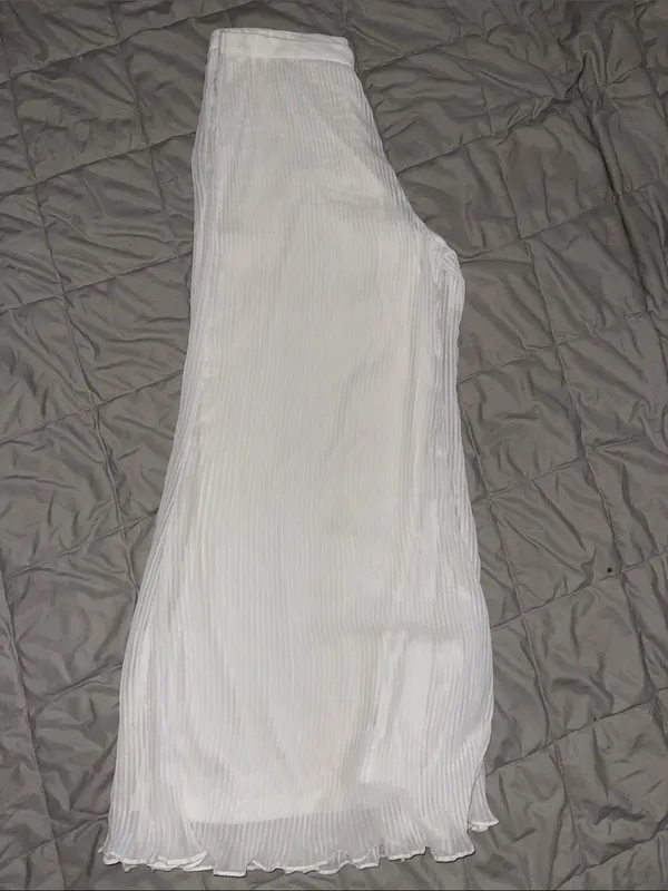 ✨ Samuel Dong White Pleated Pants – Textured Sculptural Evening Wear – Size L - Image 6