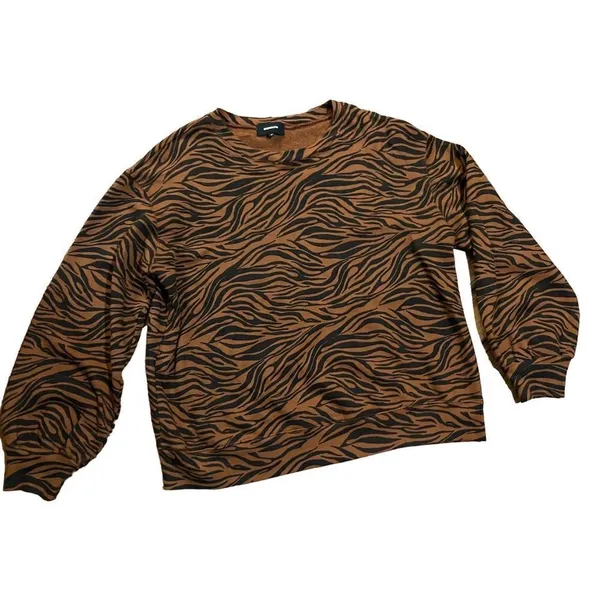 Monrow Zebra Full Sleeve Sweatshirt in Caramel sz Large‎ - Image 3