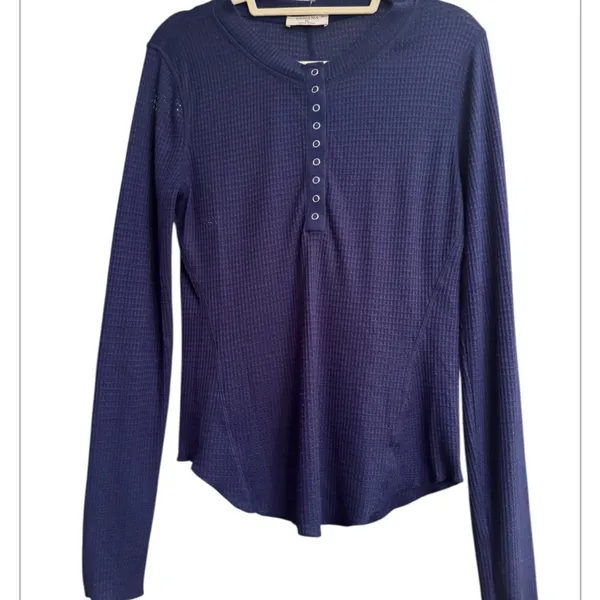 Zenana Light Navy Long Sleeve Henley Top - Image 2
