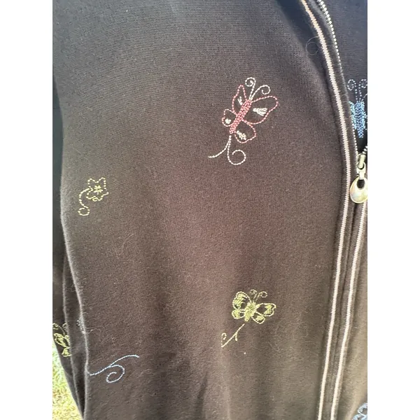 VNTG CJ Banks Women's Embroidered Tank And Cardigans‎ Set. Size 1X In Black - Image 2
