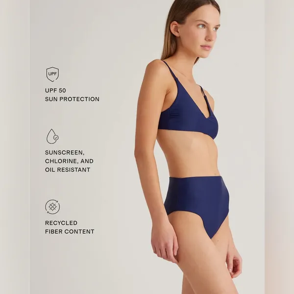 NWT Quince Navy Blue Italian v-neck bikini top Sz L - Image 4