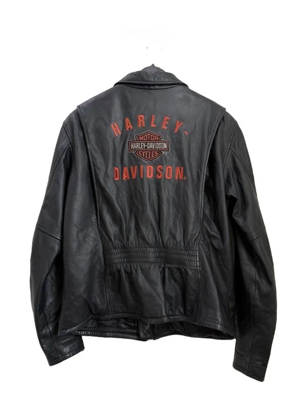 Vintage HARLEY DAVIDSON Black Leather Ruched Motorcycle Jacket Women’s Size L - Image 2