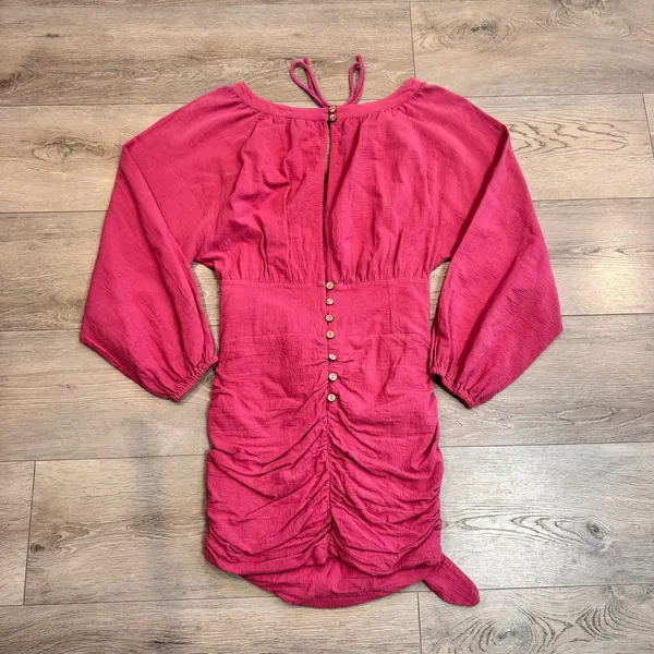 Free People‎ The Only One Mini Dress Pink Ruched Tie Neck Size XS Xsmall - Image 2