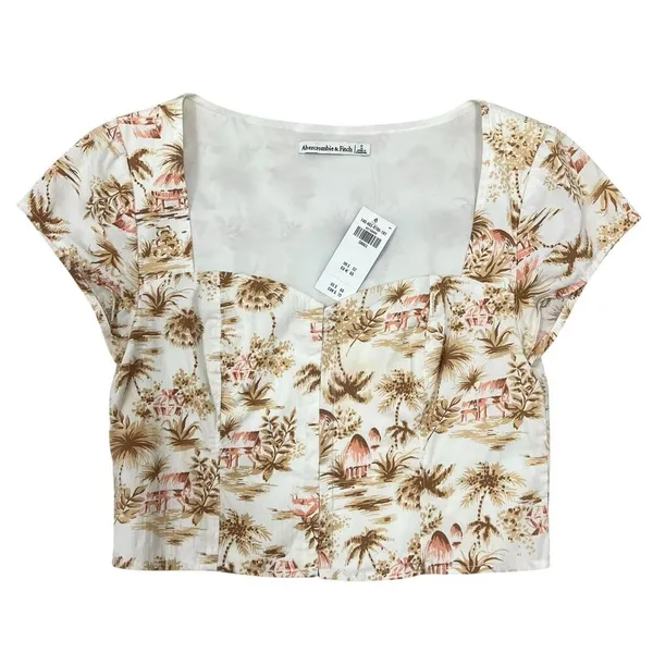 Abercrombie & Fitch Women’s Crop Top Blouse Palm Beach Koket Cottagecore Size S - Image 2