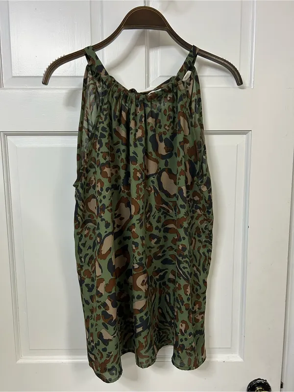BiBi Olive and Brown Leopard Halter Cami Green Size M - Image 2