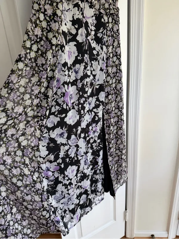 Lulus NWT Black Lavender Floral Ruffle Tie Strap Maxi Dress S - Image 10