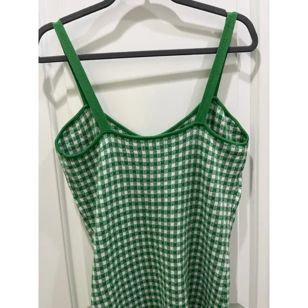 Anthropologie Maeve Gingham Green & White Knit Mini Mod Dress Sz M - Image 8