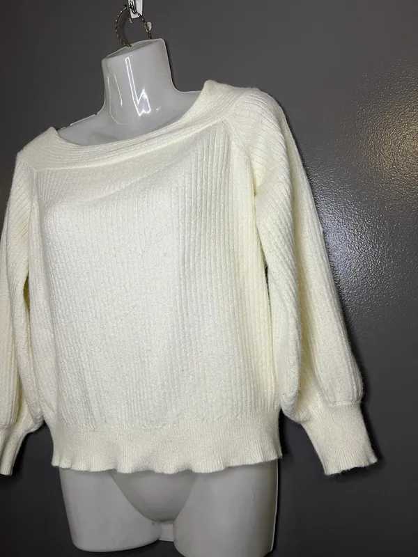 Moth Anthropologie Sweater Womens Small White Boat Neck Balloon Sleeve Knit - Image 5