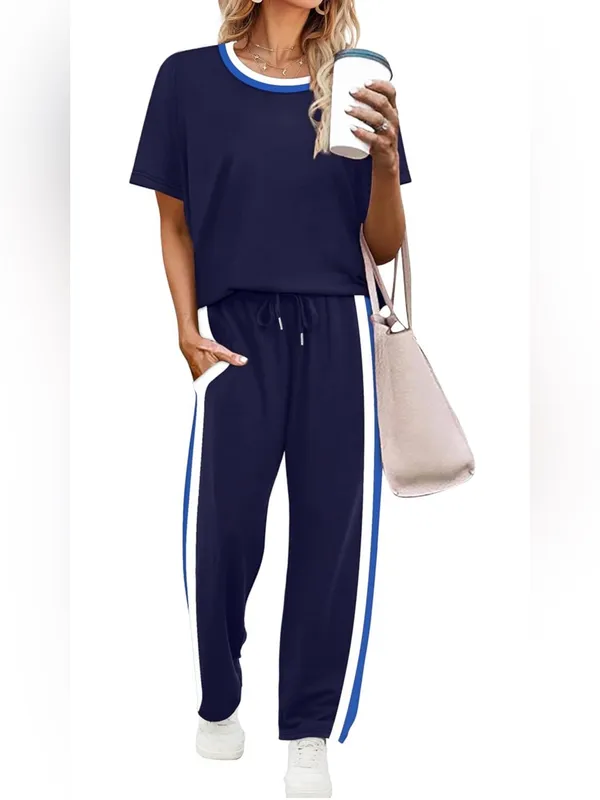 WIHOLL 2 Piece Lounge Sets for Women Matching Set Summer Outfits Short Sleeve To - Image 3