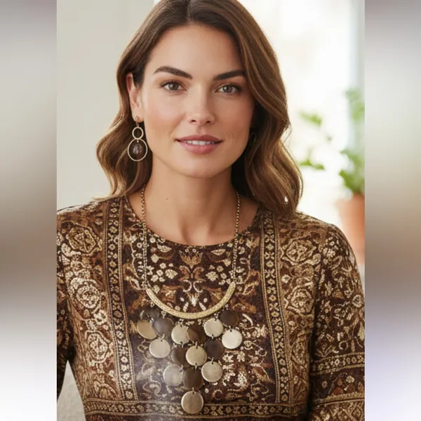 Elegant faux Gold and Cream Necklace Set - Image 2