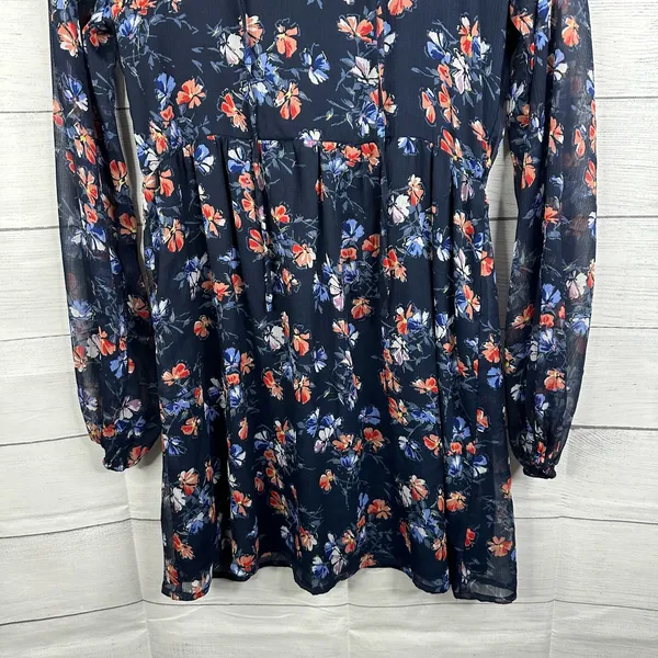 Abercrombie & Fitch Womens size Small Floral Boho Sheer Sleeve Dress Blue - Image 4