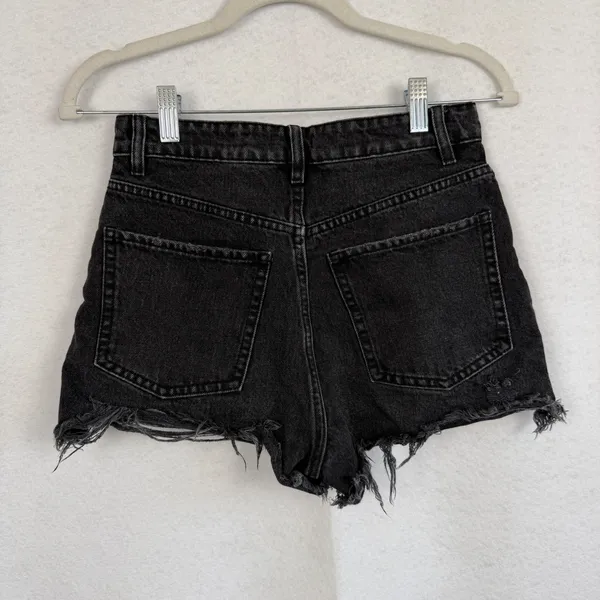 Zara Womens High Waisted Distressed Denim‎ Shorts Black Button Fly Size 2 - Image 3