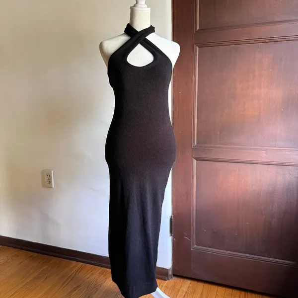 LPA | Revolve Alyssa Black Knit Halter Twist Neck Midi Dress | Small - Image 2