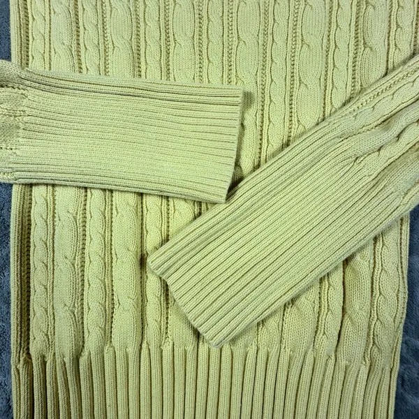 Y2K American Eagle V Neck Fitted Cable Knit Sweater Women Medium Yellow Preppy - Image 7