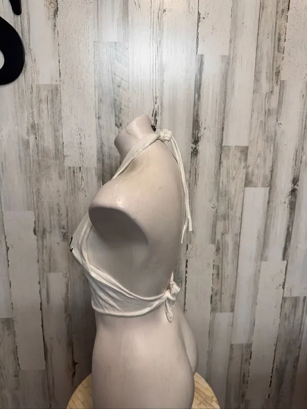 Seattle Washington Halter Neck Crop Top Womens S White Raw Hem Backless Cami - Image 2