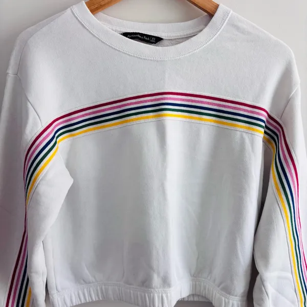 Abercrombie & Fitch Crop oversized Sweatshirt Womens XS White Rainbow Stripe - Image 4